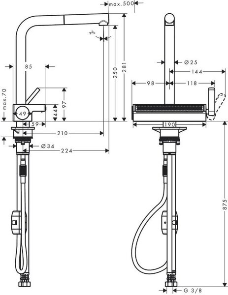 Смеситель для кухни Hansgrohe Aquno Select M81 250 73836000 с вытяжным душем