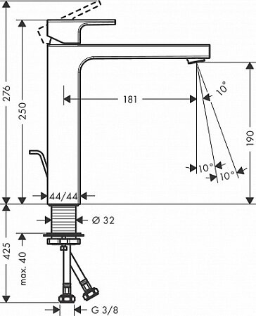 Смеситель для раковины 190 Vernis Shape Hansgrohe 71562670, со сливной гарнитурой, матовый черный