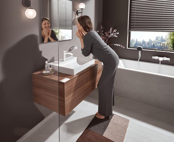Смеситель для раковины Hansgrohe Vivenis 110 со сливным гарнитуром 75020700, матовый белый
