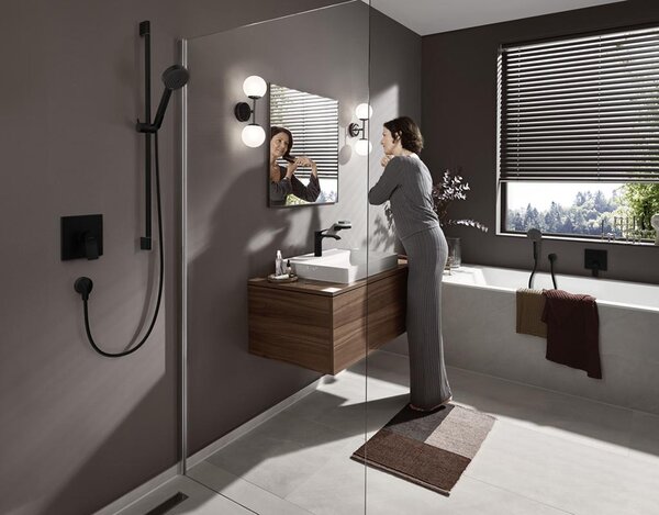 Смеситель для раковины Hansgrohe Vivenis 110 со сливным гарнитуром, 75020670, матовый черный
