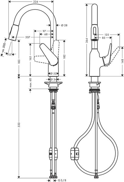 Кухонный смеситель 180, с вытяжным душем, 2jet Hansgrohe 71801800, под сталь