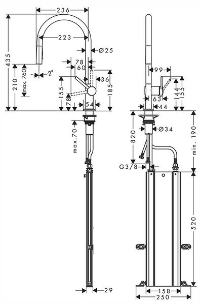Кухонный смеситель 210, с вытяжным душем, 2jet, sBox Hansgrohe 72801800, под сталь