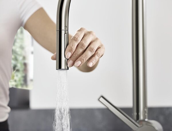 Кухонный смеситель 210, с вытяжным душем, 2jet, sBox Hansgrohe 72801800, под сталь