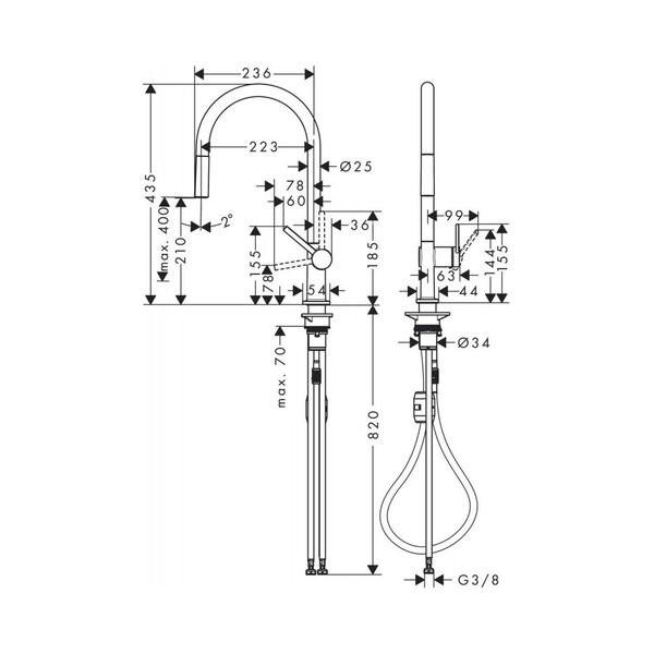 Кухонный смеситель 210, с вытяжным изливом, 1jet Hansgrohe 72802800, под сталь