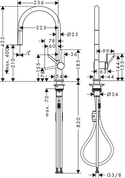 Кухонный смеситель 210, с вытяжным изливом, 1jet Hansgrohe 72802000, хром