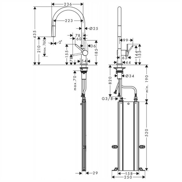 Кухонный смеситель 210, с вытяжным изливом, 1jet, sBox Hansgrohe 72803670, матовый черный