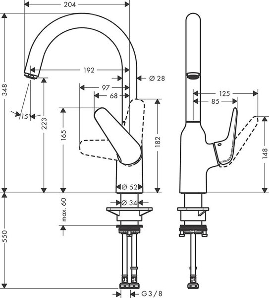 Кухонный смеситель 220, 1jet Hansgrohe 71802800, под сталь
