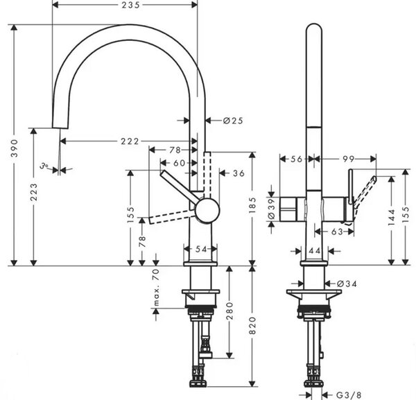 Кухонный смеситель 220, с запорным вентилем, 1jet Hansgrohe 72805000, хром