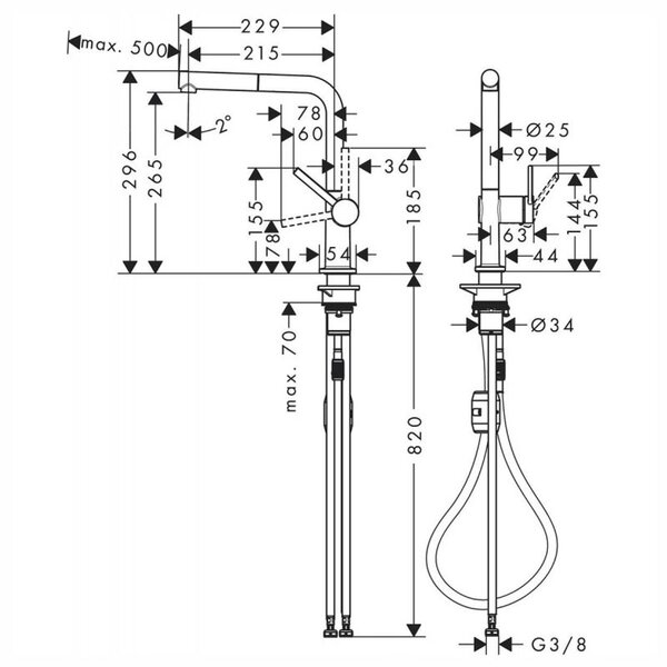 Кухонный смеситель 270, с вытяжным изливом, 1jet Hansgrohe 72808670, матовый черный