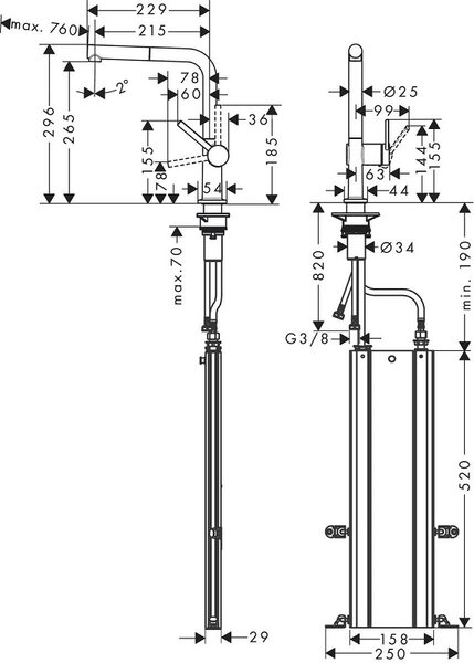 Кухонный смеситель 270, с вытяжным изливом, 1jet, sBox Hansgrohe 72809670, матовый черный