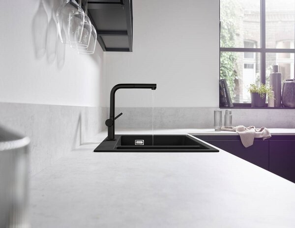 Кухонный смеситель 270, с вытяжным изливом, 1jet, sBox Hansgrohe 72809670, матовый черный