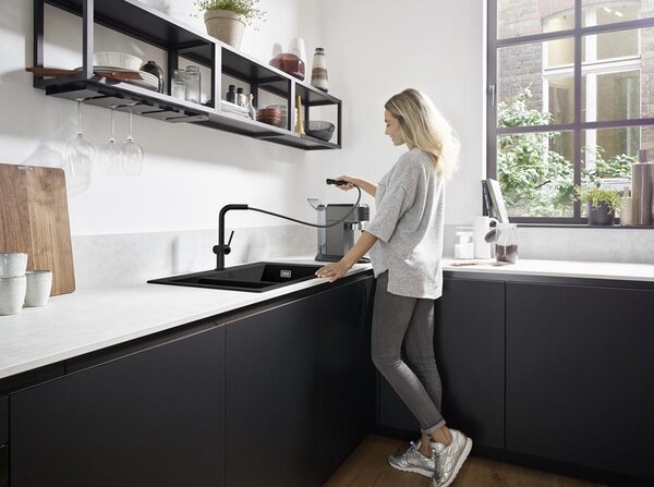 Кухонный смеситель 270, с вытяжным изливом, 1jet, sBox Hansgrohe 72809670, матовый черный