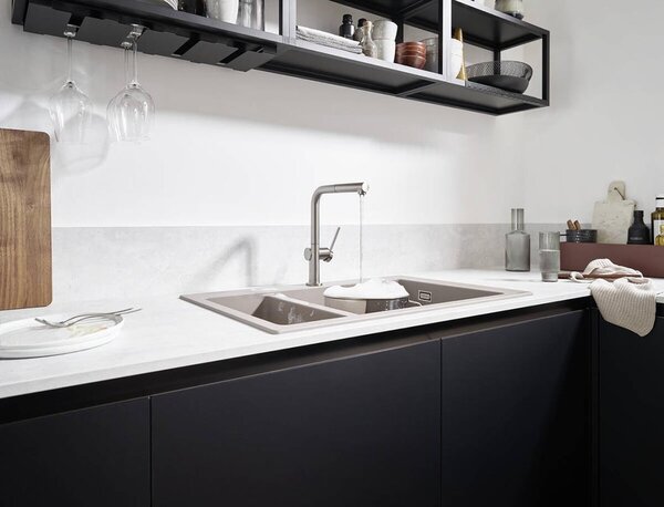 Кухонный смеситель 270, с вытяжным изливом, 1jet, sBox Hansgrohe 72809800, под сталь