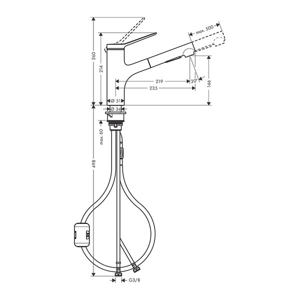 Смеситель для кухни Hansgrohe Zesis M33 74800670 с вытяжным душем, матовый черный
