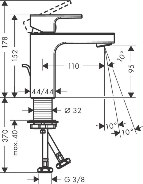 Смеситель для раковины Hansgrohe Vernis Shape 71568000, с сливным гарнитуром, хром