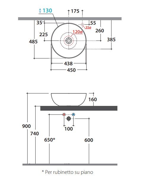 Раковина-чаша Globo T-Edge B6T45.BI 45х45х16 см, цвет белый