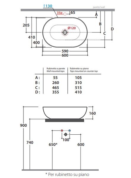 Раковина-чаша Globo T-Edge B6O60.BI 60х41 см, цвет белый