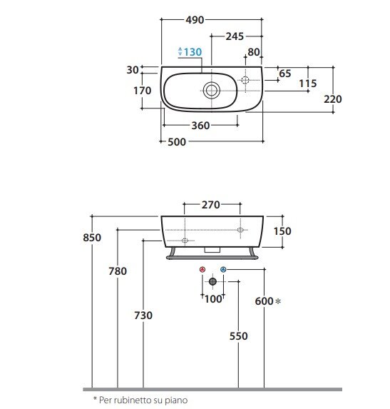 Раковина Globo Genesis GE046.BI*0 50х22х15 см без отв. под смеситель