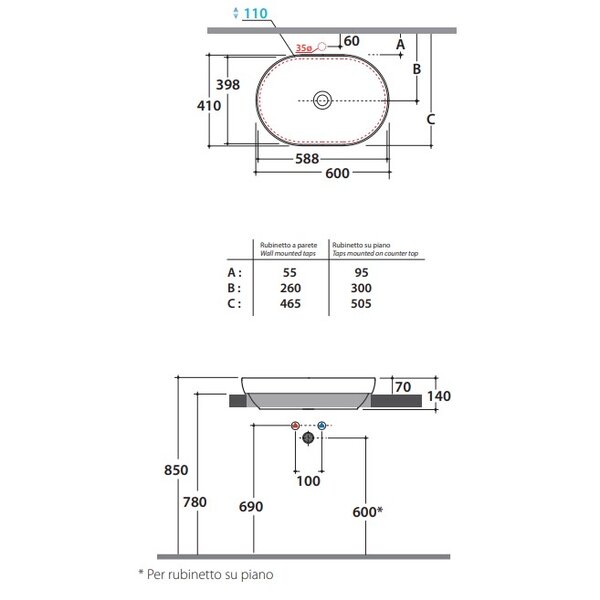 Раковина-чаша Globo T-Edge B6O61.BI*0 60х41х14 см, цвет белый