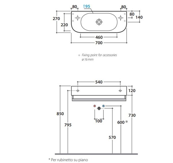 Раковина GLOBO Forty3 SCT70.BI*0 подвесная 70х27см, без отверстия под смеситель