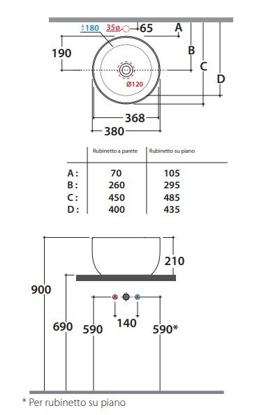 Раковина-чаша GLOBO T-Edge TE038BI на столешницу d38х21 см