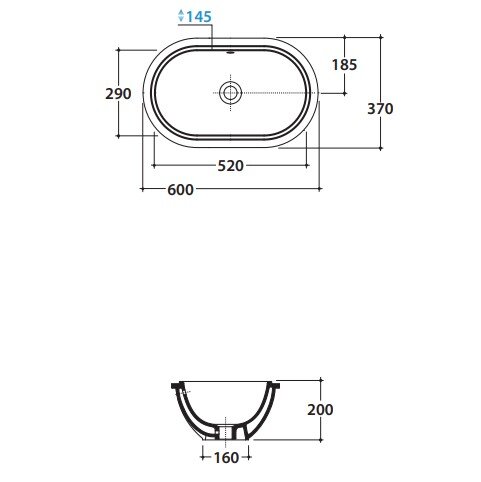Раковина GLOBO Forty3/Bowl SC043.BI*0 встраиваемая под столешницу 60х37*h20см