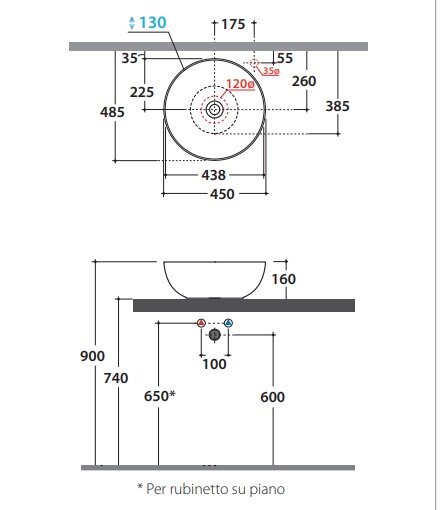 Раковина GLOBO T-Edge B6T45.SK на столешницу d45, H 16 см, цвет smoke