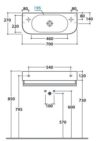Раковина GLOBO Forty3 SCT70.BI*1sx 70х27см, с 1 отв-ем под смеситель слева SX