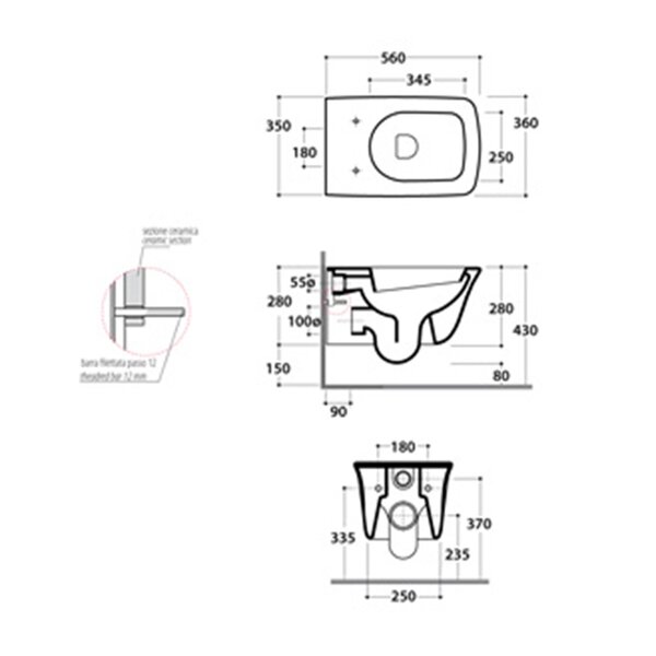 Унитаз GLOBO Relais RES02.BI подвесной 56х36см, с системой скрытого крепежа