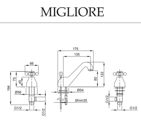 Смеситель Migliore Lady 18854 для раковины на три отверстия золото