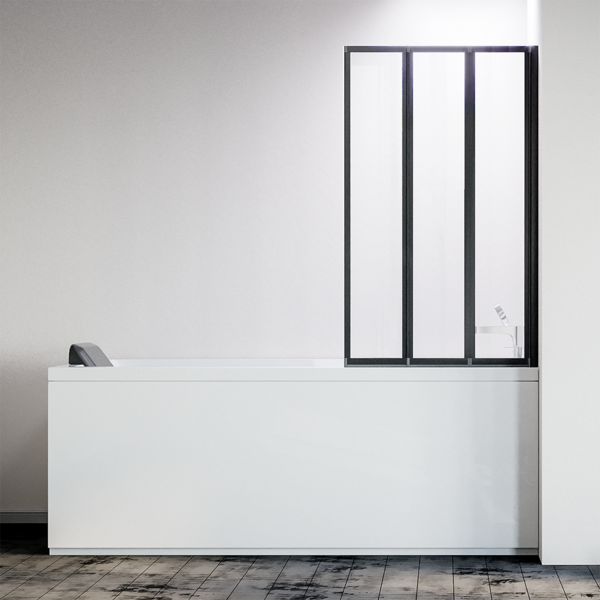 Шторка на ванну Veconi Palau PL-73BR, 1200x1500, черный, стекло прозрачное