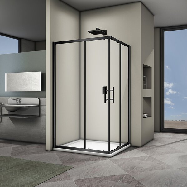 Душевой угол Veconi Rovigo RV-30B, 1200x800x1900 черный, стекло прозрачное