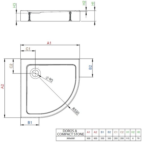 Душевой поддон Radaway Doros A Compact 90x90 Stone White