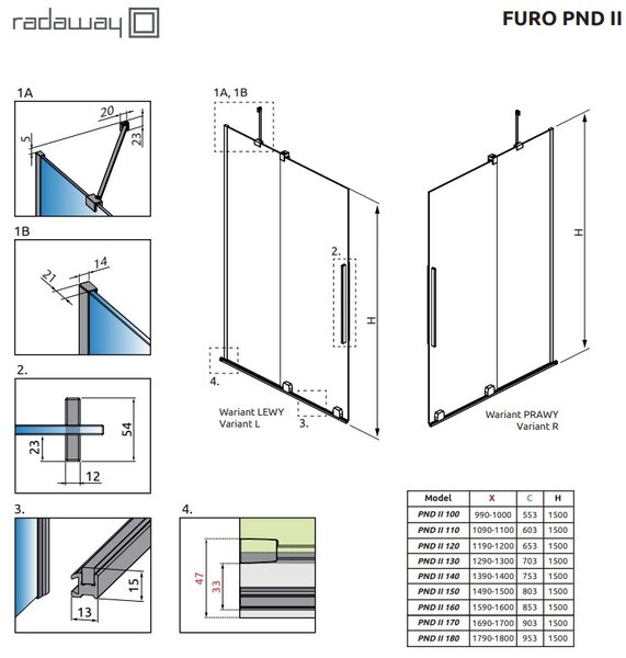 Шторка для ванны Radaway Furo PND II Black 100*150 прозрачное 8 правая 1/2 10109538-54-01R