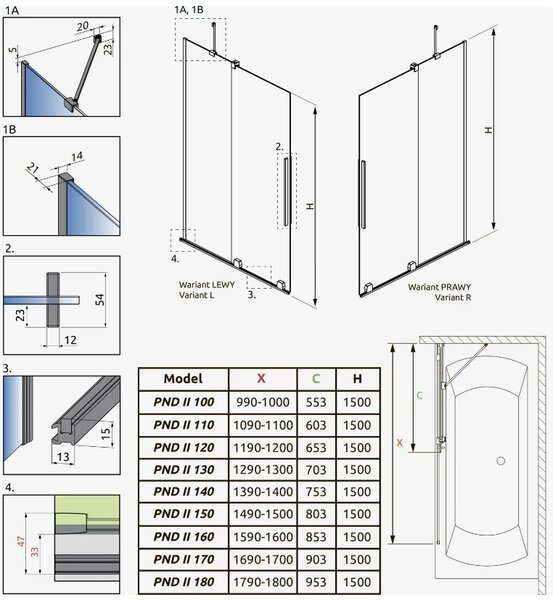 Шторка для ванны Radaway Furo PND II 170*150 прозрачное 8 правая 1/2 10109888-01-01R