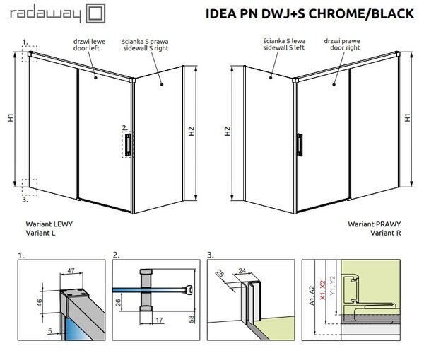 Шторка на ванну Radaway Idea Black PN DWJ+S 160х75 Front Right 10042160-54-01R