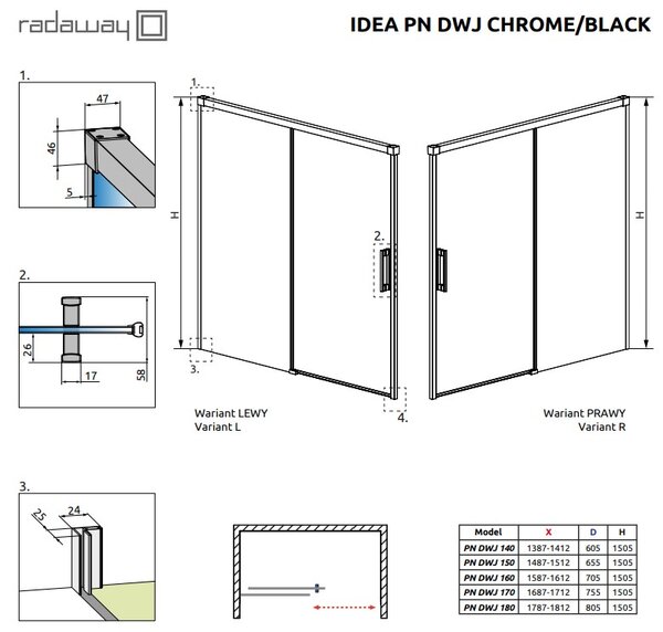 Шторка на ванну Radaway Idea PN DWJ 170 Right 10003170-01-01R