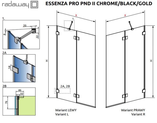 Шторка на ванну Radaway Essenza Pro Gold PND II 100 Left 10102100-09-01L