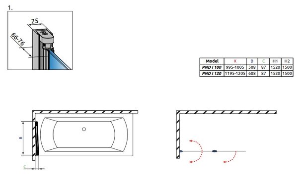 Шторка на ванну Radaway Fuenta New PND 100/L 208210-01L
