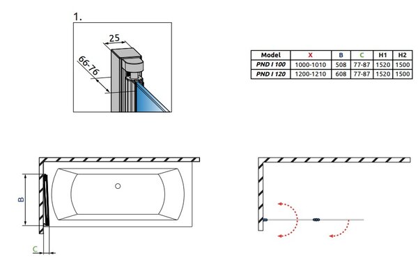 Шторка на ванну Radaway Essenza New PND 100/R 207210-01R