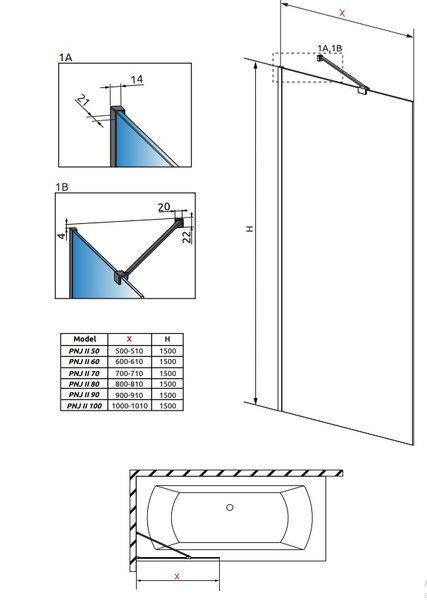 Шторка на ванну Radaway Modo PNJ Black 80 Frame 10006080-54-56