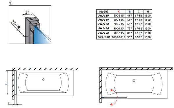 Шторка на ванну Radaway Nes Black PNJ I 80 Right Frame 10011080-54-56R