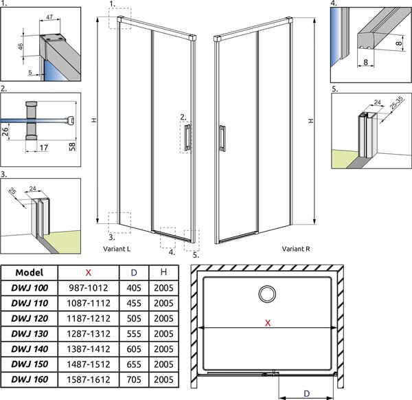 Душевая дверь Radaway Idea Gold DWJ 110 см профиль золото
