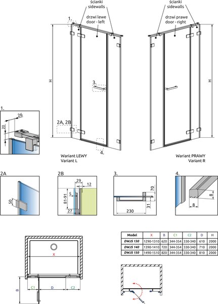 Комплект боковых стенок Radaway Arta 321 мм 1386122-03-01