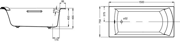 Чугунная ванна Jacob Delafon Biove E6D903-0 150x75 белая, с антискользящим покрытием