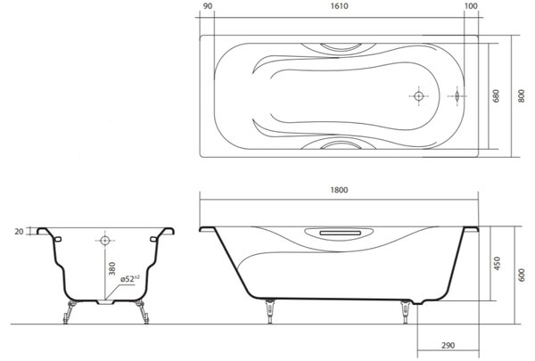 Чугунная ванна Aquatek Гамма 180x80 AQ8080FH-00 в комплекте ножками и ручками