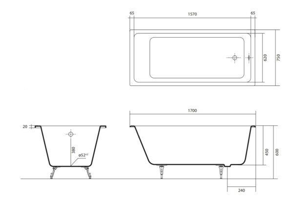 Чугунная ванна Aquatek Альфа 170x75 AQ8970F-00 в комплекте с ножками