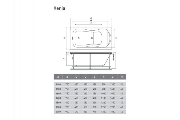 Ванна акриловая Relisan XENIA Гл000000981, 170x75