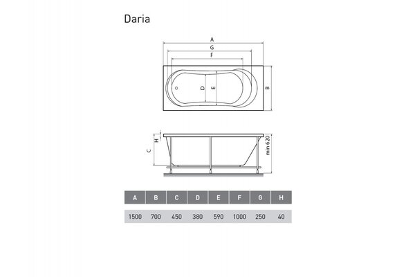 Ванна акриловая Relisan DARIA Гл000008875, 150x70
