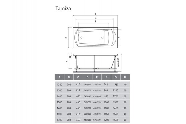 Ванна акриловая Relisan TAMIZA Гл000013921, 150x70